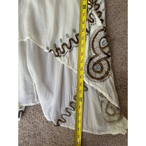 Jen's Pirate booty High Low Ivory Gold V Neck Beads Embroidered Zip Medium Boho - Picture 9 of 16